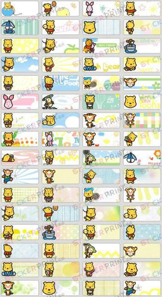 Small Cute Pooh Name Stickers